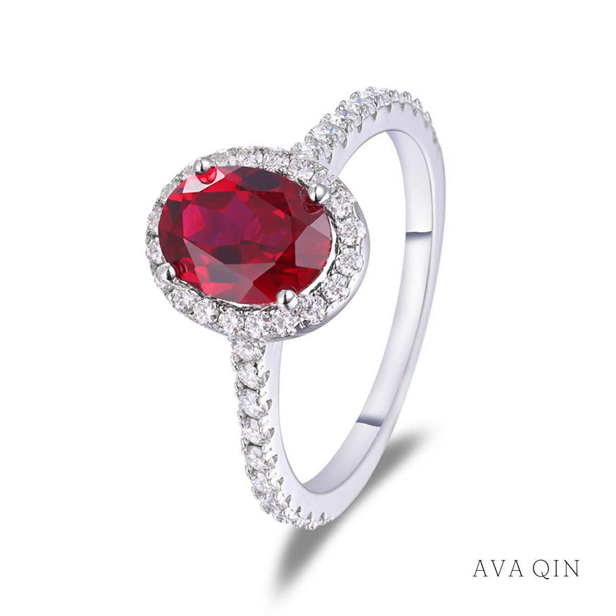 Lab-Grown Ruby Ring, Oval 1.5 ct - angled studio view