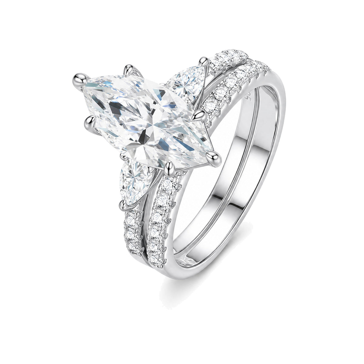 Double-Row Marquise Moissanite Ring, 3ct | 925 Silver — product view