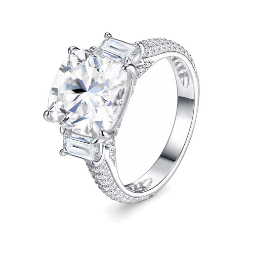 Cushion-Cut Moissanite Ring, 10x10mm | 925 Sterling Silver — product view