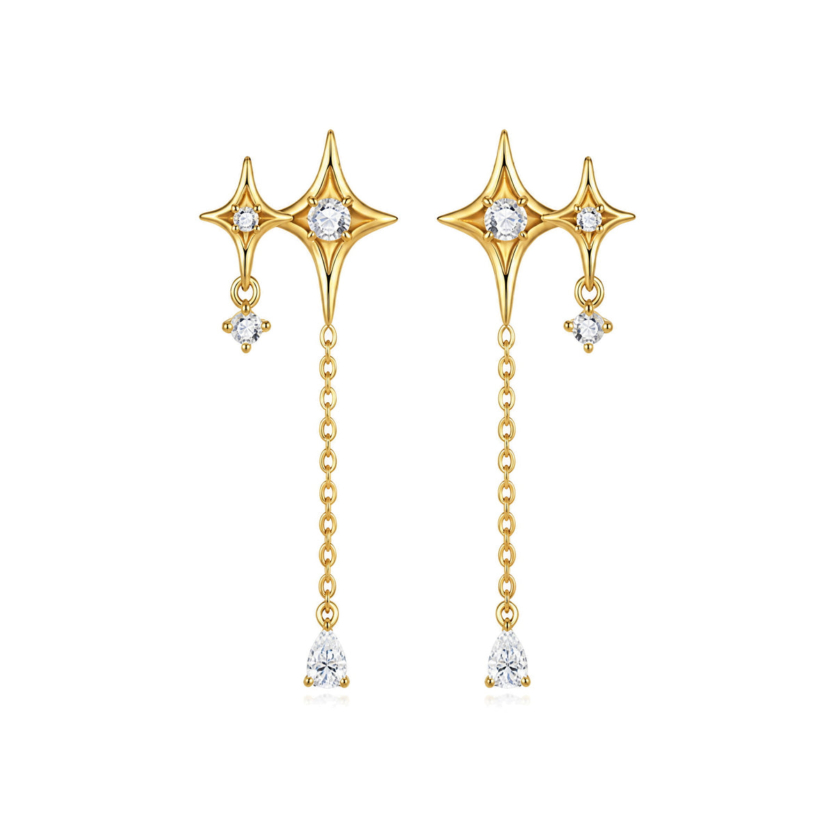 Star Tassel Moissanite Drop Earrings | 18K Gold Plated — product view