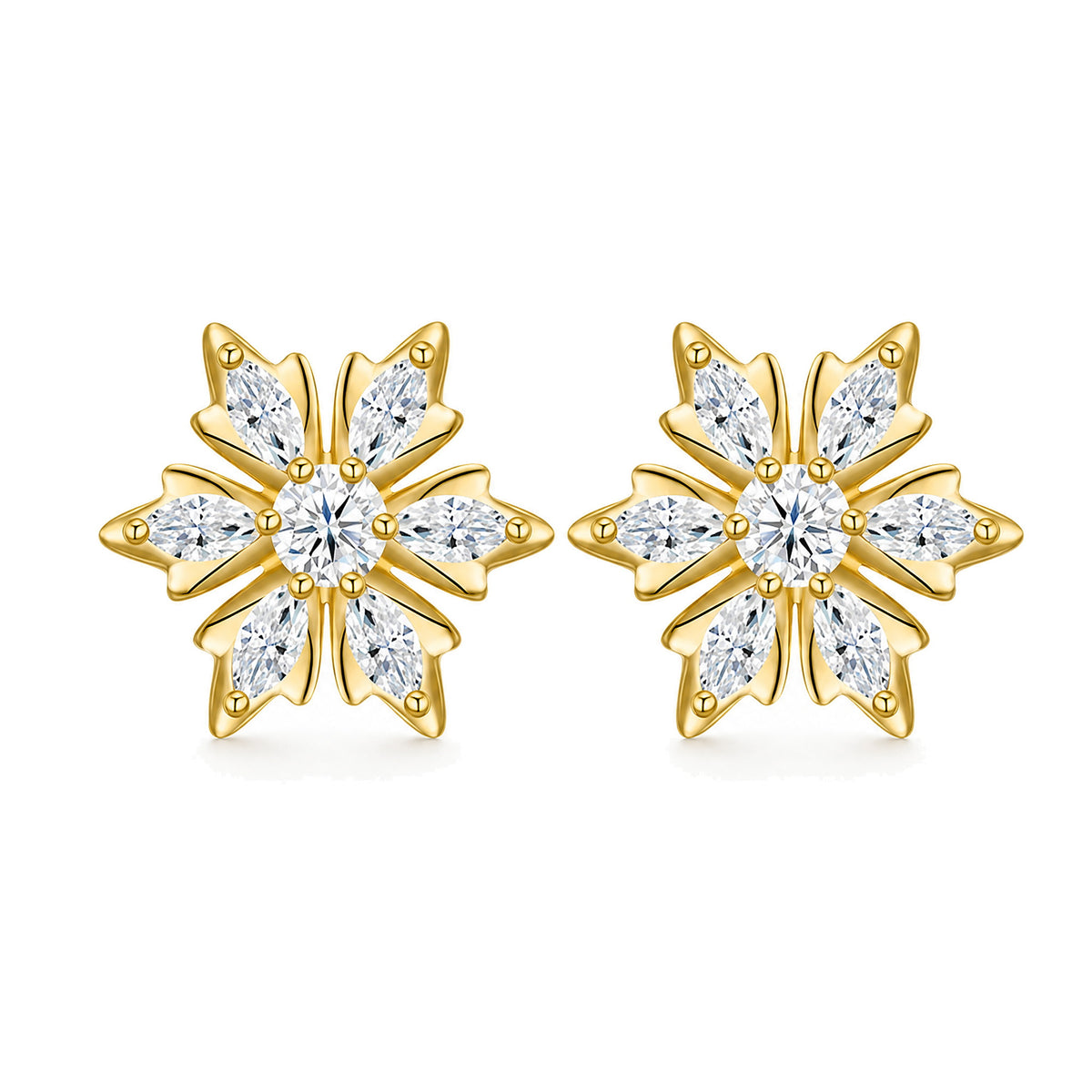 Snowflake Cluster Moissanite Studs | 18K Gold Plated — product view