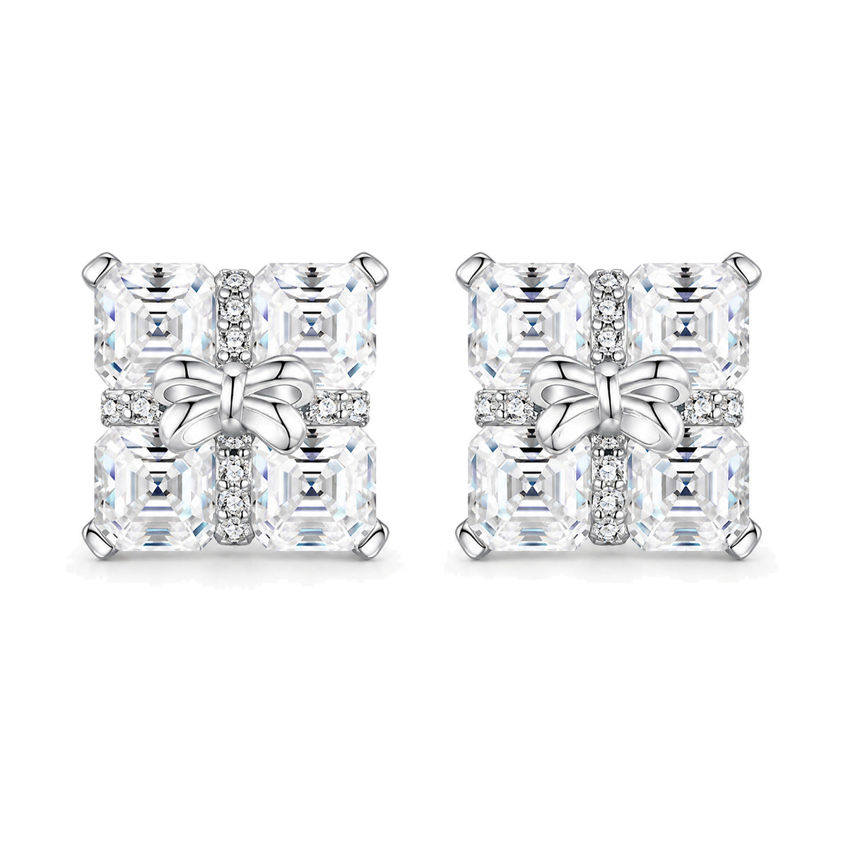 Ribbon-Bow Flower Moissanite Studs | 925 Silver — product view