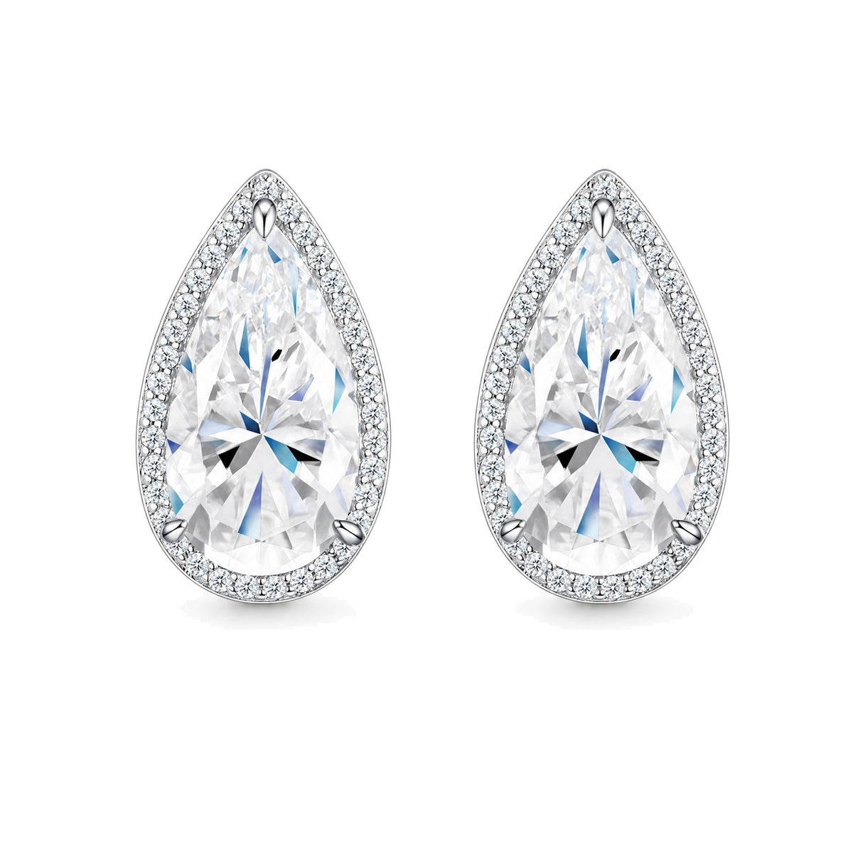 Pear Solitaire Moissanite Studs, 2.5ct | 925 Silver — product view