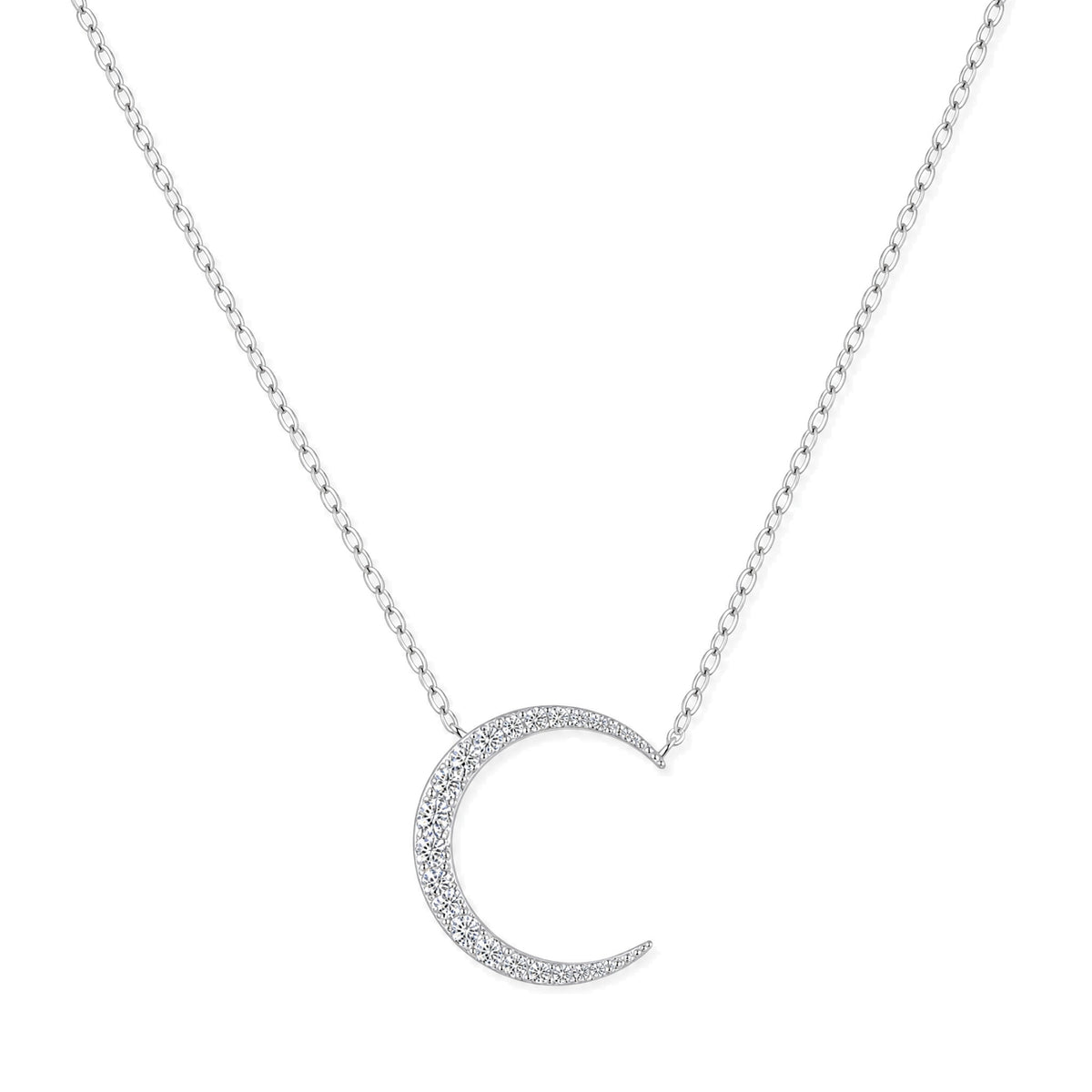 Crescent Moon Moissanite Necklace | 925 Sterling Silver — product view