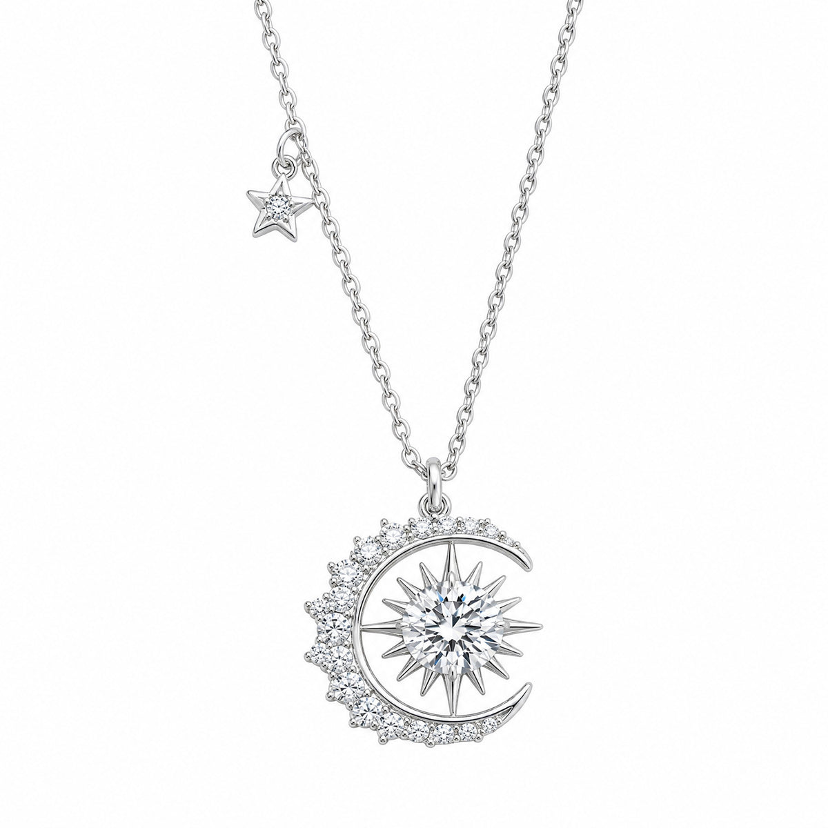 Sun & Moon Moissanite Necklace, 1ct | 925 Silver — product view