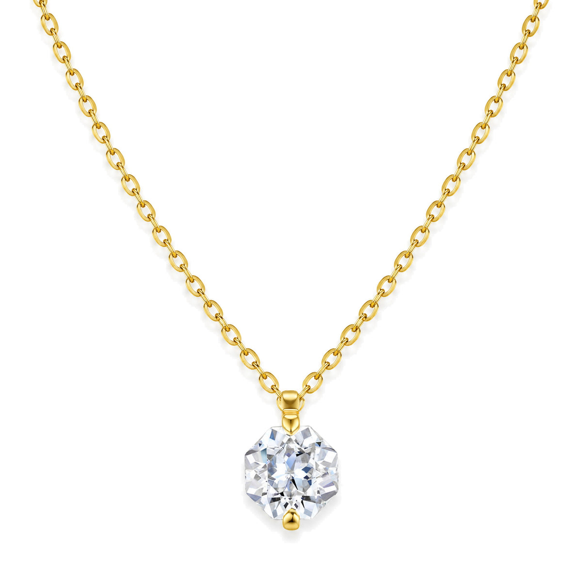 Octagonal Solitaire Moissanite Necklace | 925 Silver, 18K Gold Plated — product view