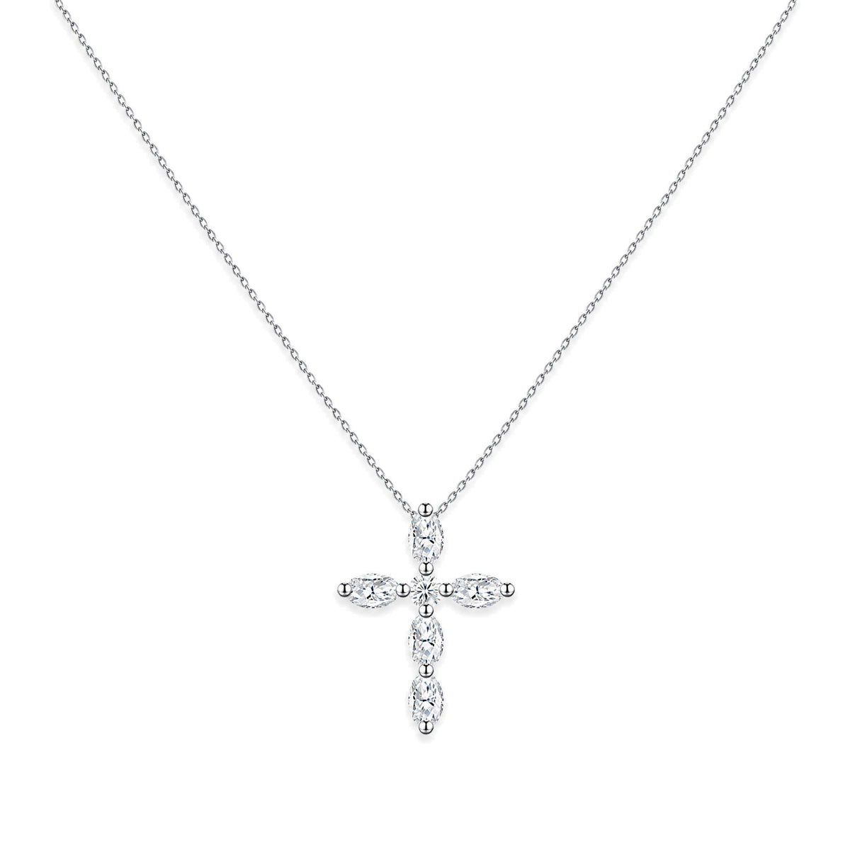 Marquise Cross Moissanite Necklace | 925 Sterling Silver — product view