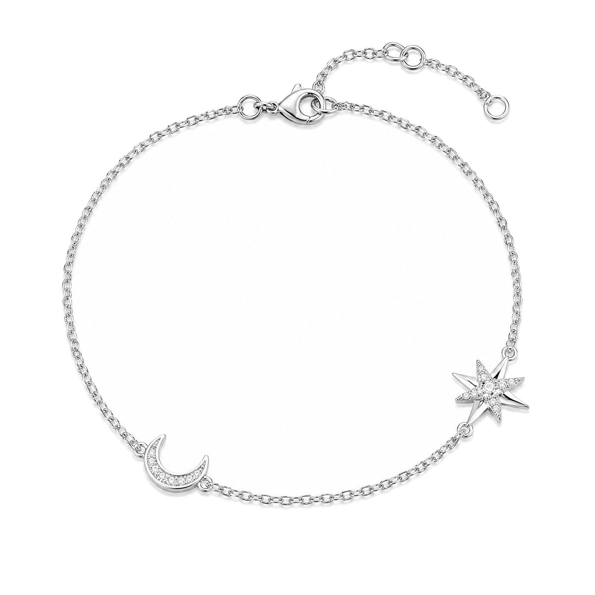 Star & Moon Moissanite Bracelet | 925 Sterling Silver — product view