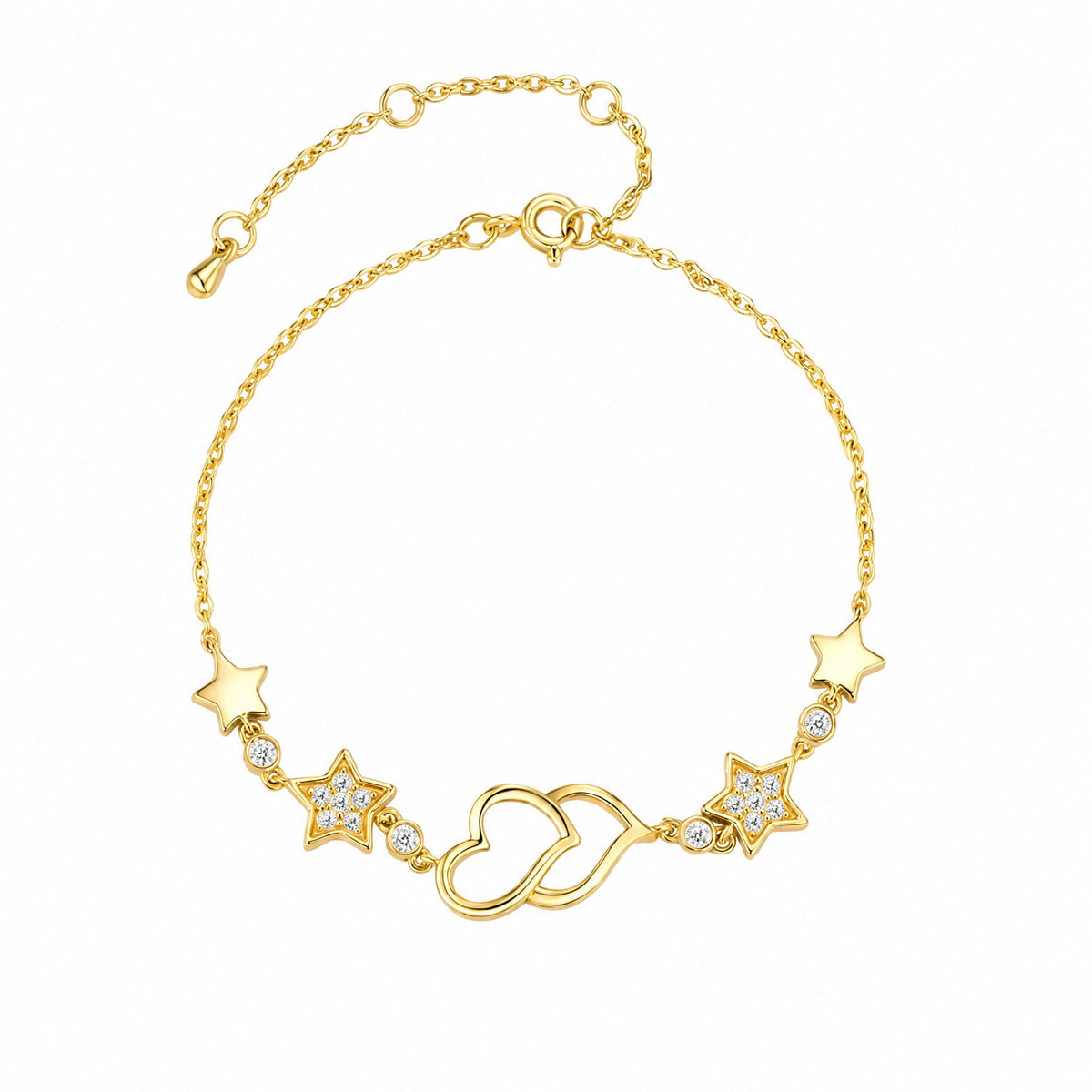 Heart-Link Moissanite Bracelet | 925 Silver, 18K Gold Plated — product view