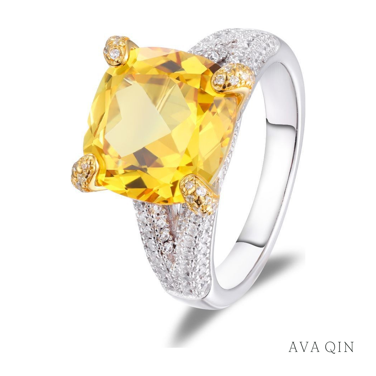 Lab-Grown Yellow Sapphire Ring, Cushion 8ct | 925 Silver — product view