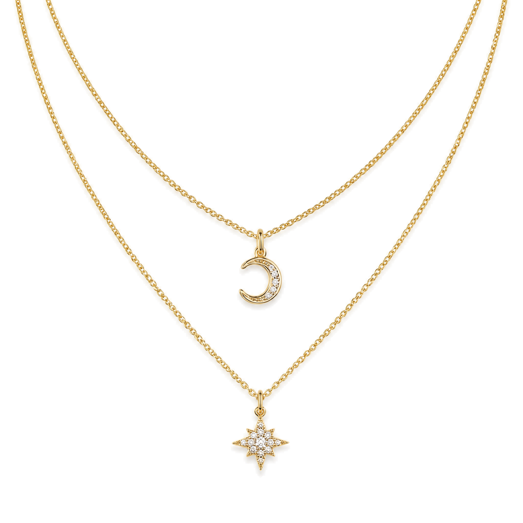 Layered Moissanite Necklace, 18K Gold Plated | 925 Silver — product view
