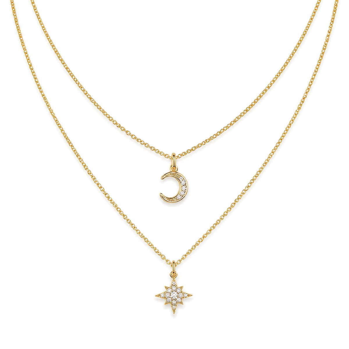 Layered Moissanite Necklace, 18K Gold Plated | 925 Silver — product view