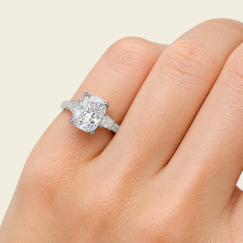 Cushion-Cut Moissanite Ring, 10x10mm | 925 Sterling Silver — worn on model