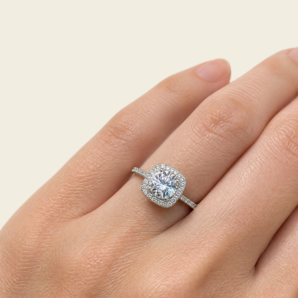 Adjustable Sugar-Cube Moissanite Ring | 925 Sterling Silver — worn on model