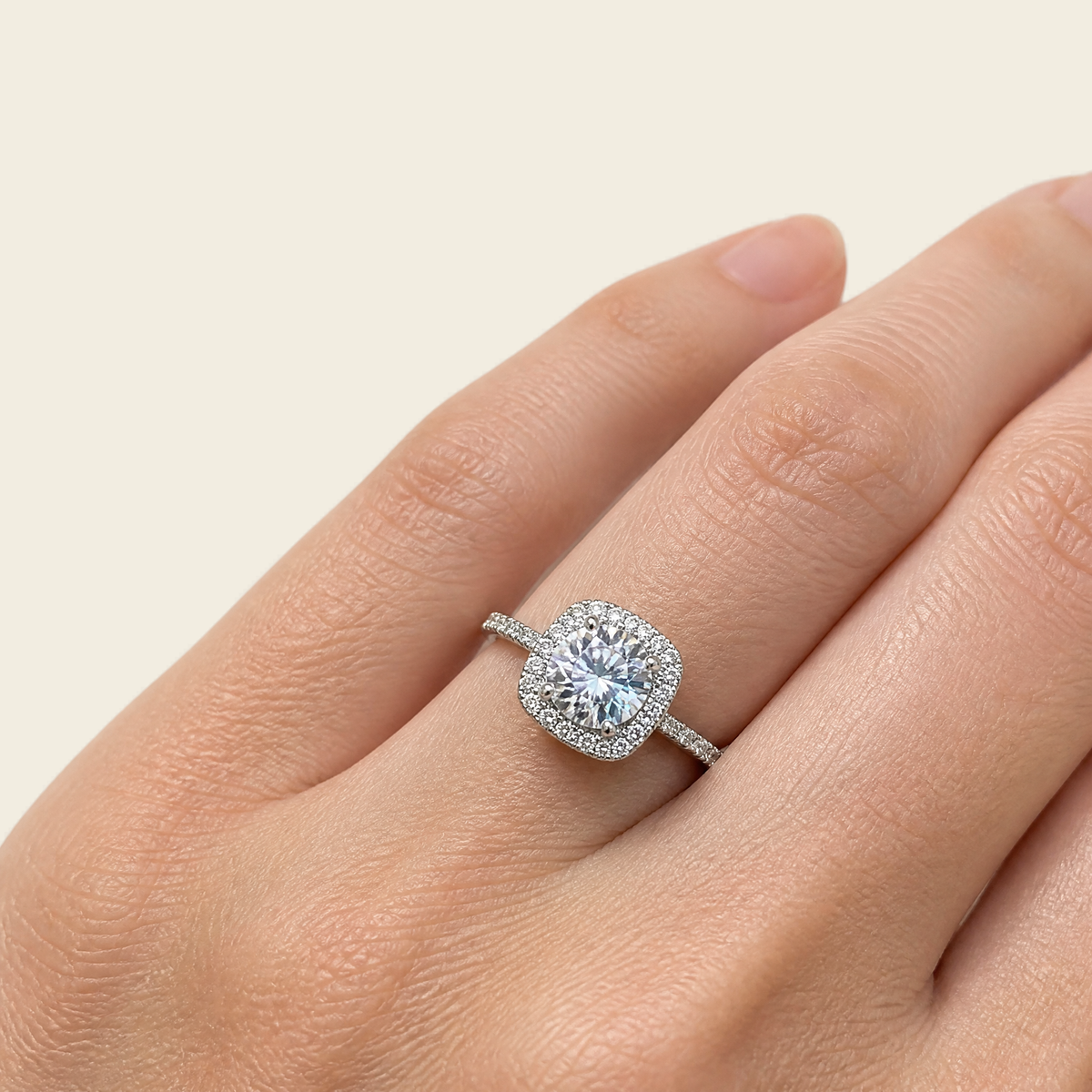 Adjustable Sugar-Cube Moissanite Ring | 925 Sterling Silver — worn on model