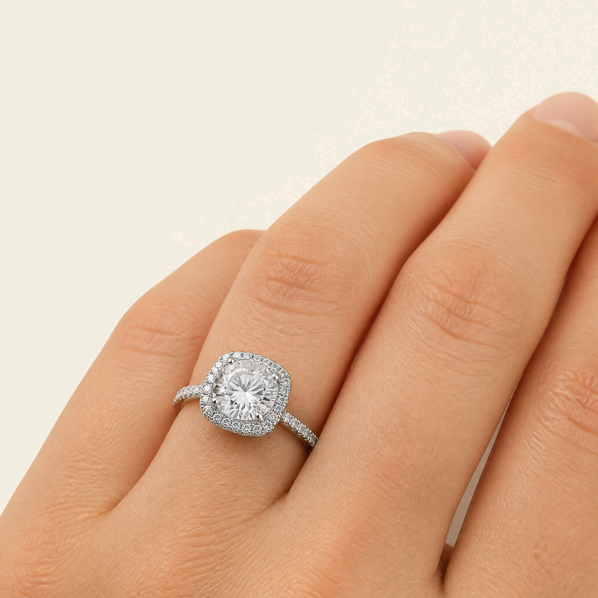 Sugar-Cube Solitaire Moissanite Ring | 925 Sterling Silver — worn on model