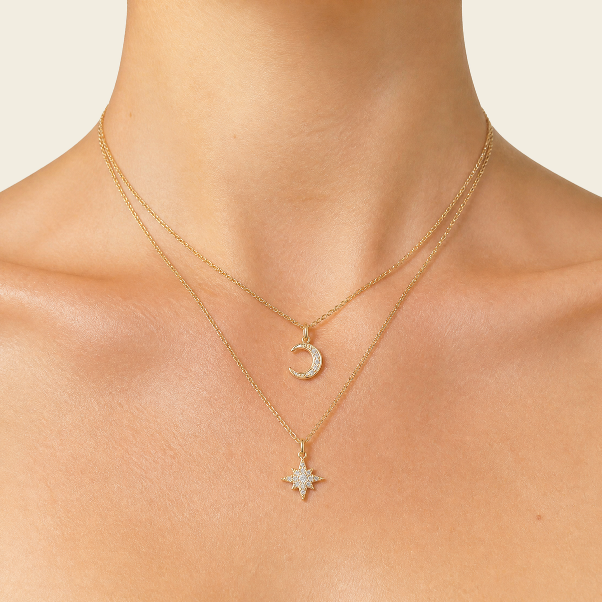 Layered Moissanite Necklace, 18K Gold Plated | 925 Silver — worn on model