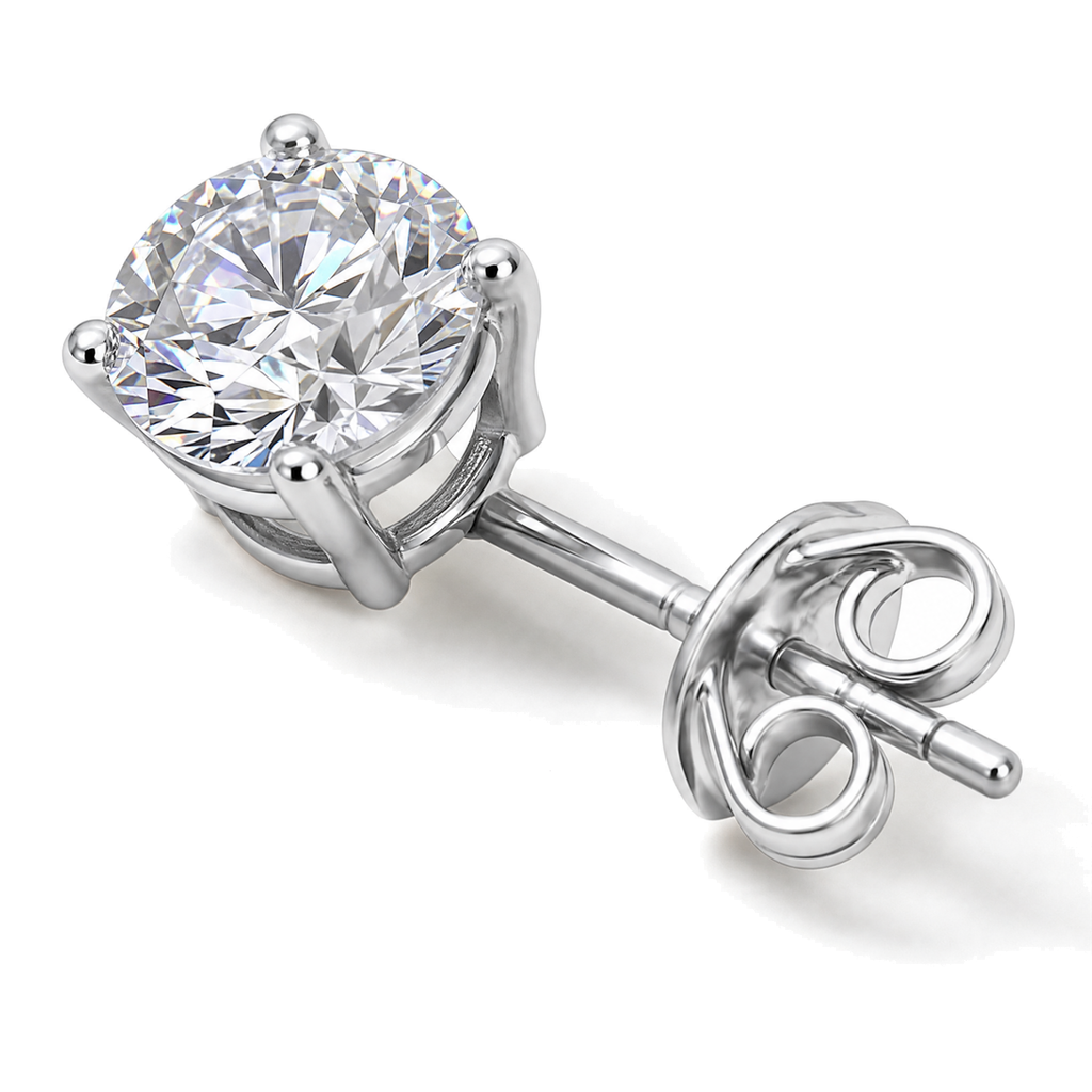 Large Round Moissanite Ear Studs | 925 Silver — close-up detail