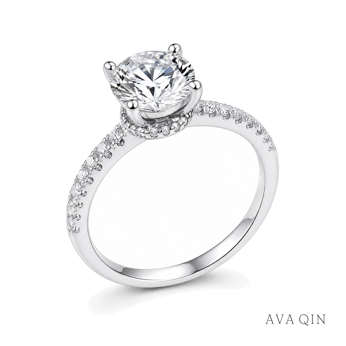 Four-Prong Oval Moissanite Ring, 2ct | 925 Sterling Silver — product view
