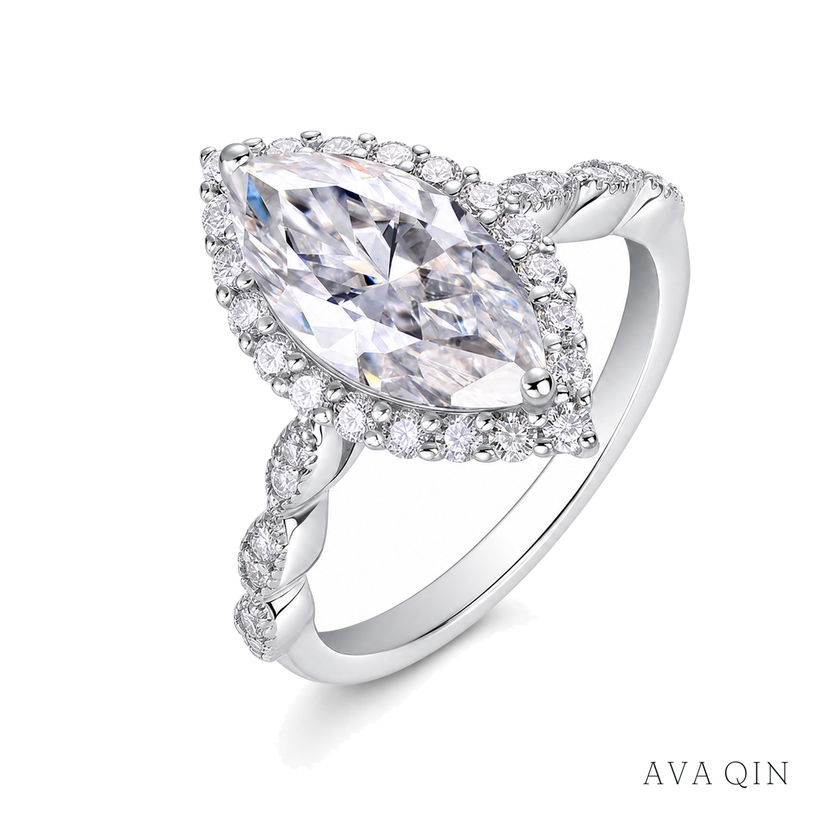 Large Marquise Moissanite Ring, 7x14mm | 925 Sterling Silver — product view