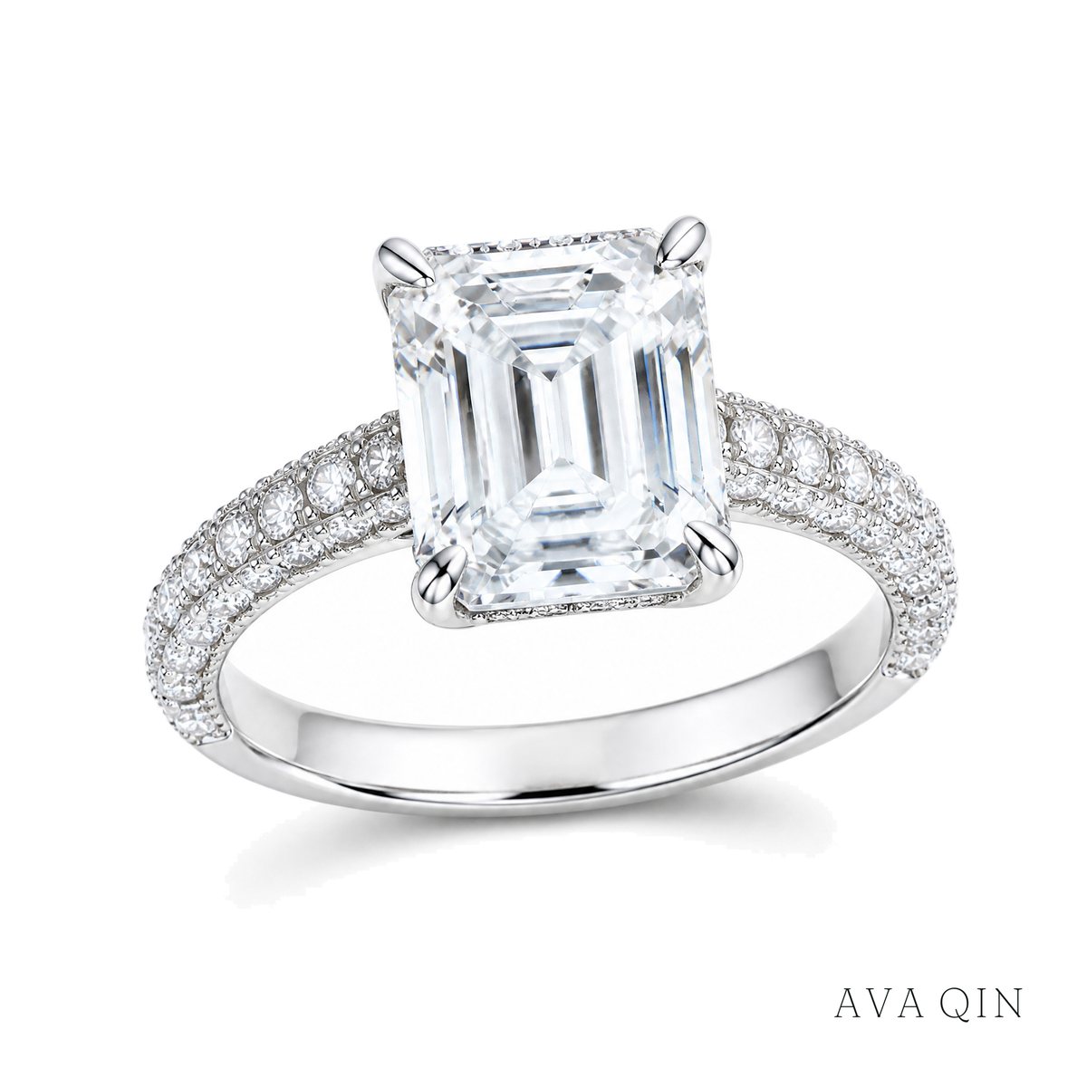 Emerald-Cut Moissanite Ring, 1ct | 925 Sterling Silver — product view