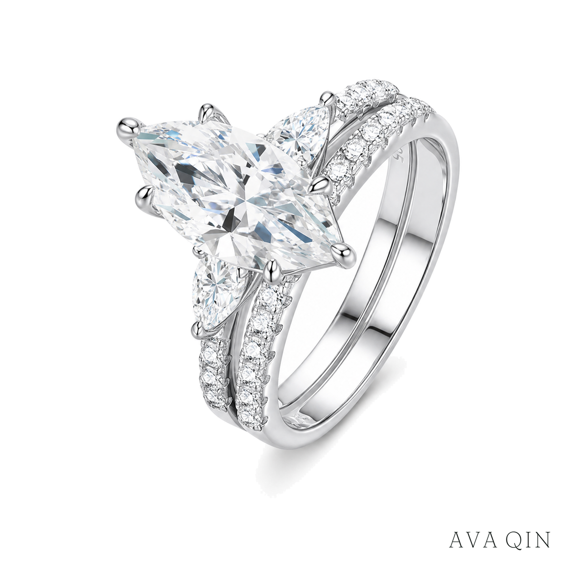 Double-Row Marquise Moissanite Ring, 3ct | 925 Silver — product view