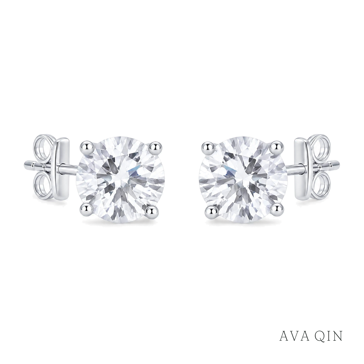 Large Round Moissanite Ear Studs | 925 Silver — product view