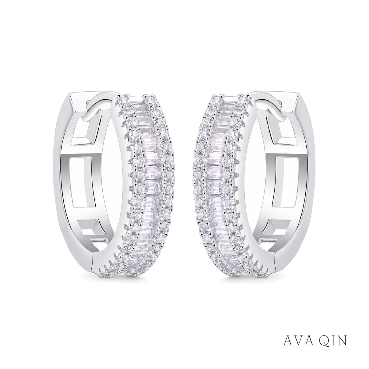 Double-Row Moissanite Hoop Earrings | 925 Silver — product view