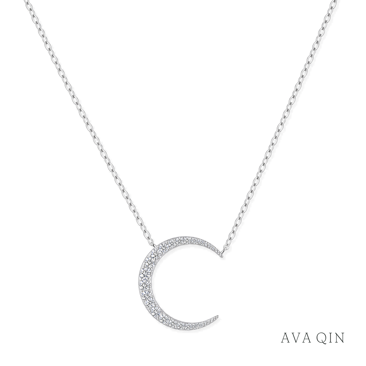 Crescent Moon Moissanite Necklace | 925 Sterling Silver — product view