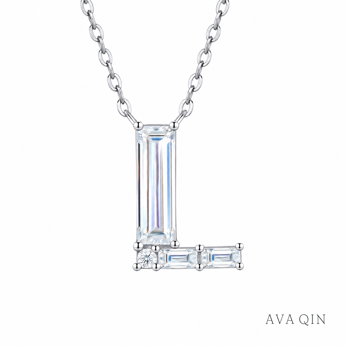 Initial L Moissanite Necklace | 925 Sterling Silver — product view