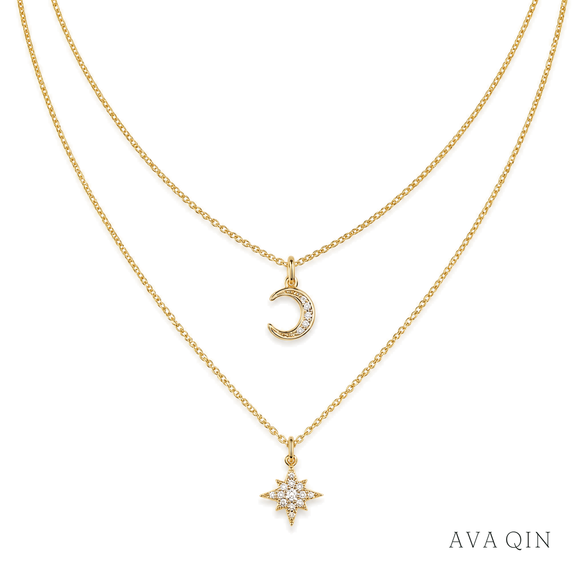Layered Moissanite Necklace, 18K Gold Plated | 925 Silver — product view
