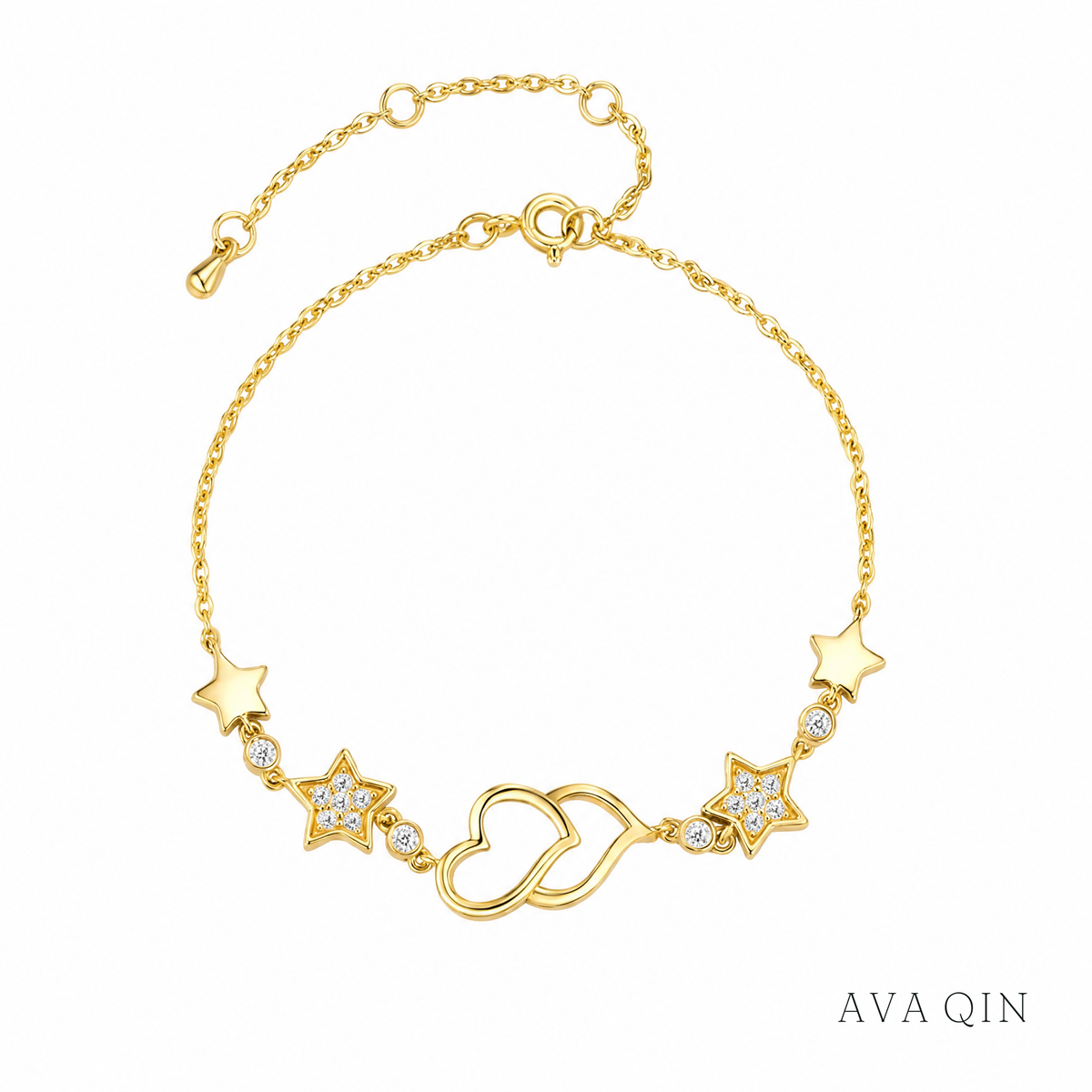 Heart-Link Moissanite Bracelet | 925 Silver, 18K Gold Plated — product view