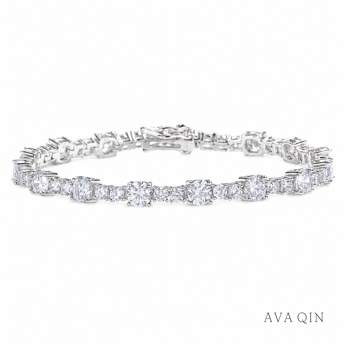 Double-Clasp Tennis Bracelet, Moissanite | 925 Silver — product view