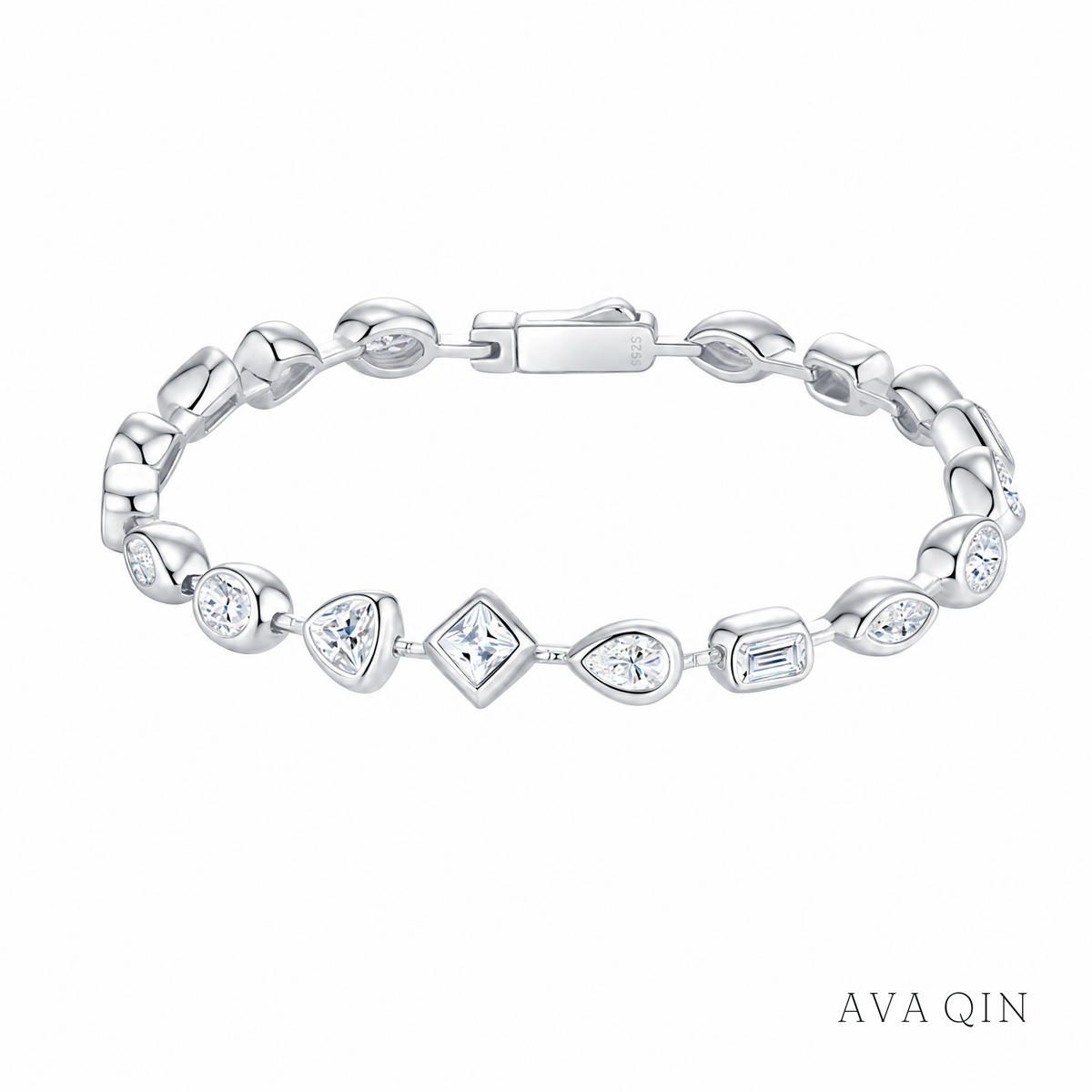 Geometric Tennis Bracelet, Moissanite | 925 Silver — product view