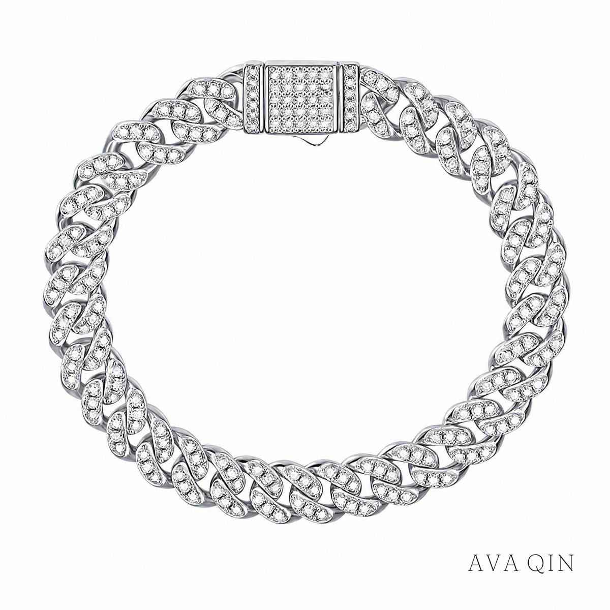 Cuban Link Bracelet, 8mm Moissanite | 925 Silver — product view